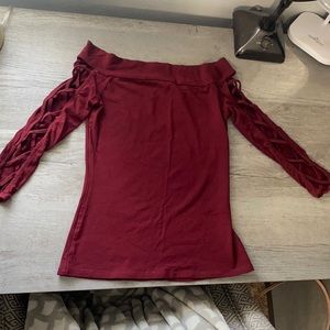 Maroon off the shoulder top with arm detail